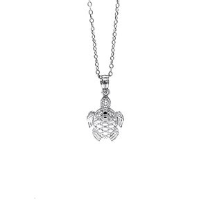 Silver Turtle Necklace - 925 Sterling Silver- Silver Adjustable Necklace 16&quot;-18&quot; - Turtle Animal Necklace