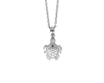 Silber Schildkröte Halskette - 925 Sterling Silber- Silber verstellbare Halskette 16 "- 18" - Schildkröte Tier Halskette