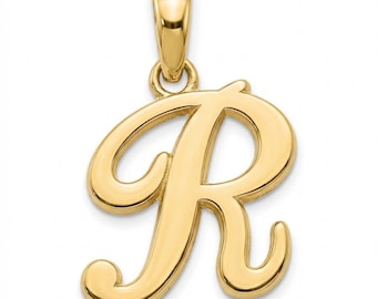 Gold Initial Letter "R" Charm - Letter R Pendant - 14 Karat Solid Gold with Optional Gold Chains