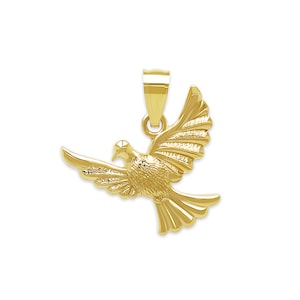 Gold Dove Charm - Dove Pendant - Gold Bird Charm - 10 Karat Solid Gold with Optional Gold Chain - Flying Bird Necklace