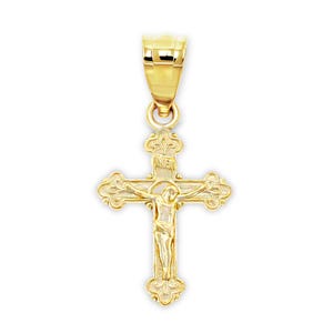 Gold Small Crucifix Cross - Crucifix Cross Pendant- 10 Karat Solid Gold - Religious Necklace - Optional Gold Chain