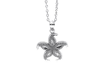 Silver Starfish Necklace - 925 Sterling Silver- Silver Adjustable Necklace 16"-18" - Sea Star Pendant