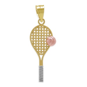 Gold Tennis Racquet with Rose Gold Ball - 10 Karat Solid Gold - Tennis Pendant - Sports Pendant - Gold Pendant Charm