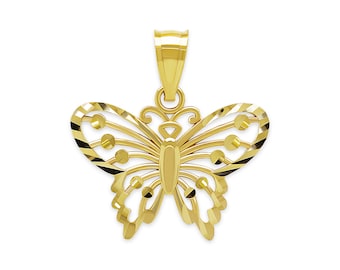 Gold Schmetterling Anhänger Halskette - 10 Karat Solid Gold - Zierlicher Schmetterling Charme - Tier Halskette - Optional 10K Gold Kette - Geschenke für Frauen