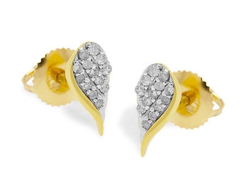 Pendiente de ala de ángel de oro - diamantes de 0,15 quilates - oro de 14 quilates - pernos de ala de ángel - joyería de pendientes - pendiente de ángel