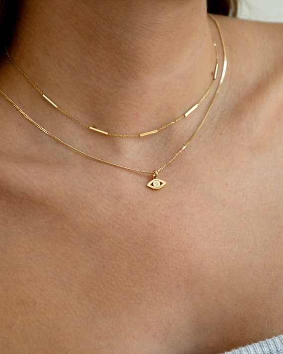 14 Karat Solid Gold Staple Choker Chain Necklace