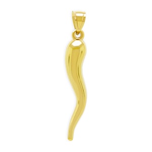 Gold Large Italian Horn Charm - 10 Karat Solid Gold - Dangle Charm - Cornicello Charm Pendant - Optional Gold Chain