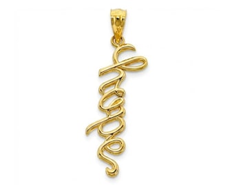 Gold Vertical "Hope" Charm - Hope Necklace -  10 Karat Solid Gold with Optional Gold Chain - Cursive Pendant