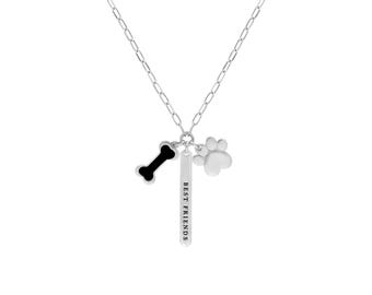 Silver Best Friends Dog Paw Necklace - 925 Sterling Silver - Bone Pendant - Mixed Charm Necklace