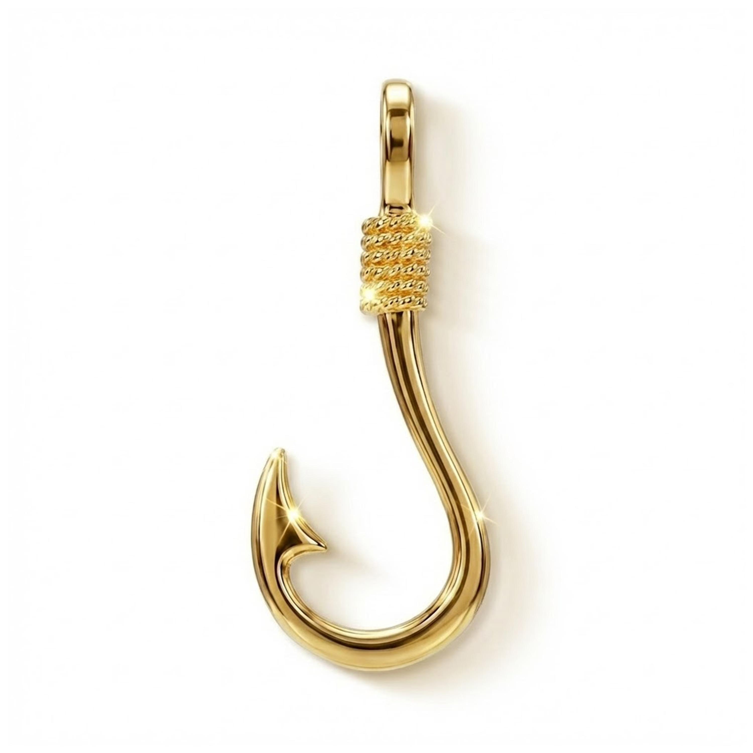 Gold Fish Hook Charm - 10 Karat Solid Gold With Optional Gold