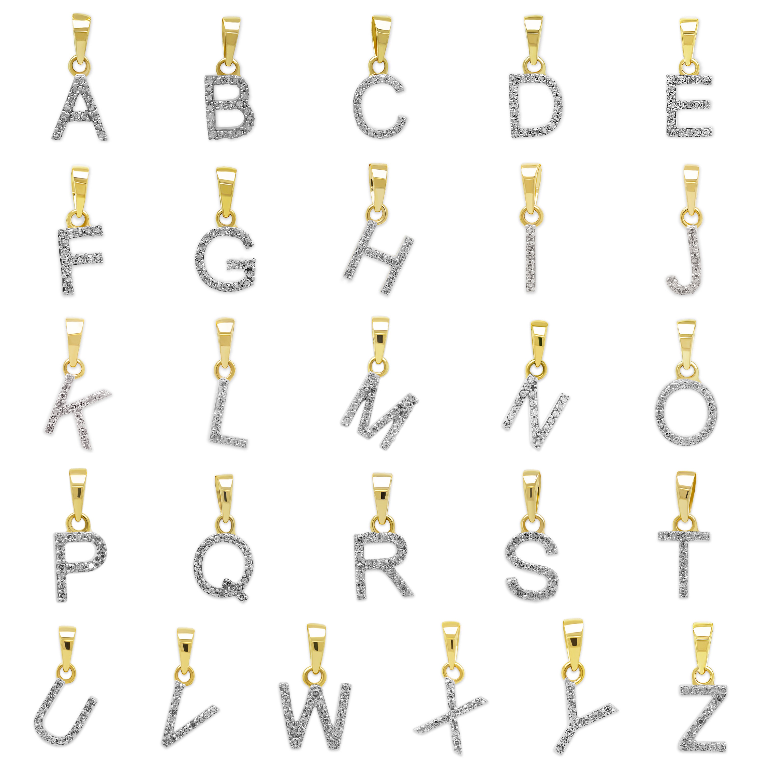 Gold letter charms shop with diamonds