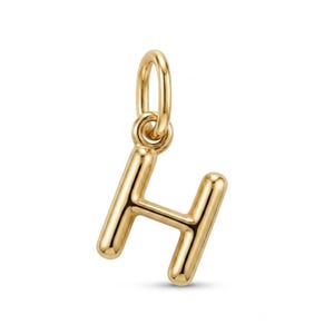 Gold Bubble Puff Initial H Charm Pendant - 3D Puffed Letter Charm - 10 Karat Gold - Letter H Necklace- Letter H Pendant -Optional Gold Chain