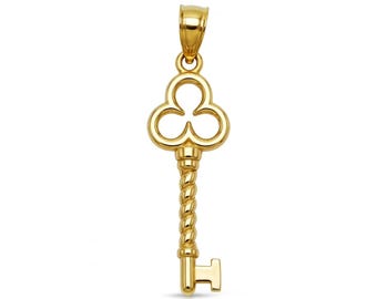 Charm Clé du succès en or - Or 10 carats - Collier pendentif clé - Chaîne en or en option