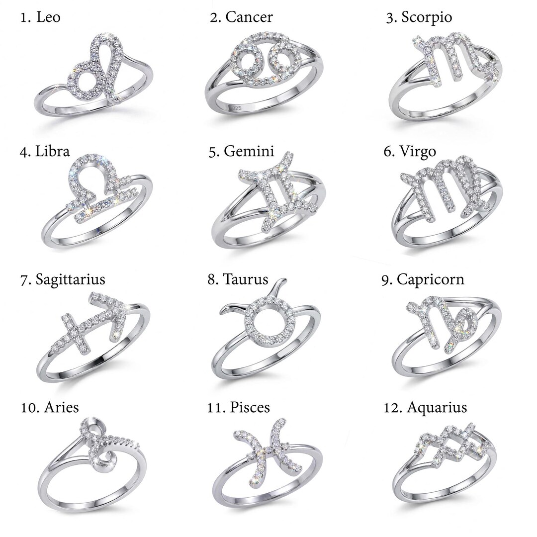 Silver Horoscope Rings Silver Zodiac Ring - Silver Hororscope Zodiac - 925 Sterling Silver ...