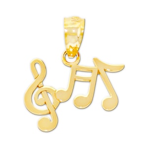 Gold Music Notes Charm Pendant - 10 Karat Solid Gold with Optional Gold Chain - Music Note Necklace