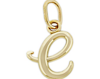 Gold Lower Case Initial E Charm - 14 Karat Solid Gold - Letter E Necklace- Optional Gold Chain