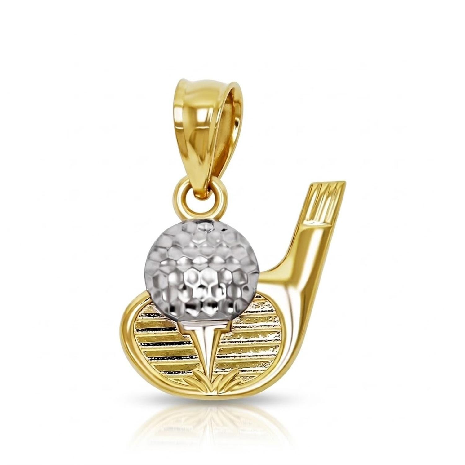 Gold Golf Golfer's Charm - 10 Karat Solid Gold - Optional Rope