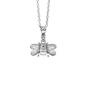 Silver Bee Necklace- 925 Sterling Silver- Silver Adjustable Necklace 16&quot;-18&quot; - Honey Bee Necklace - Animal Pendant