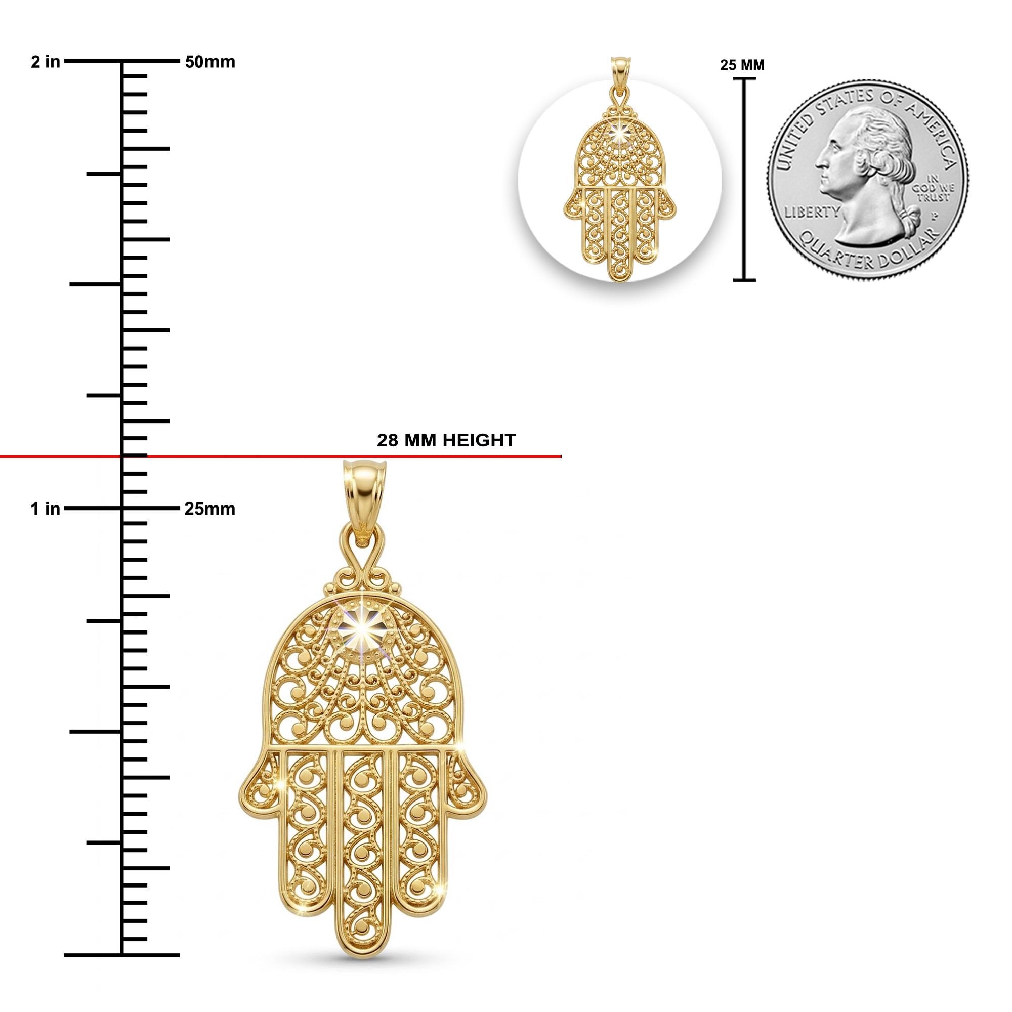 Hamsa Rope Chain Gold Filigree Hamsa Hand Charm (2 Sizes) - Gold Hamsa Pendant - 10 ...