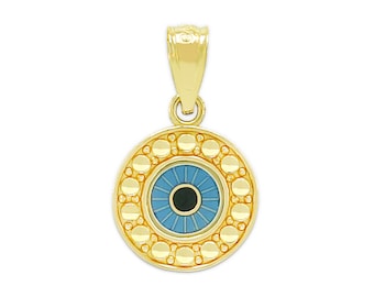 Gold Evil Eye Pendant with Enamel - 14 Karat Solid Gold with Optional Gold Chains - Evil Eye Necklace - Jewish Jewelry