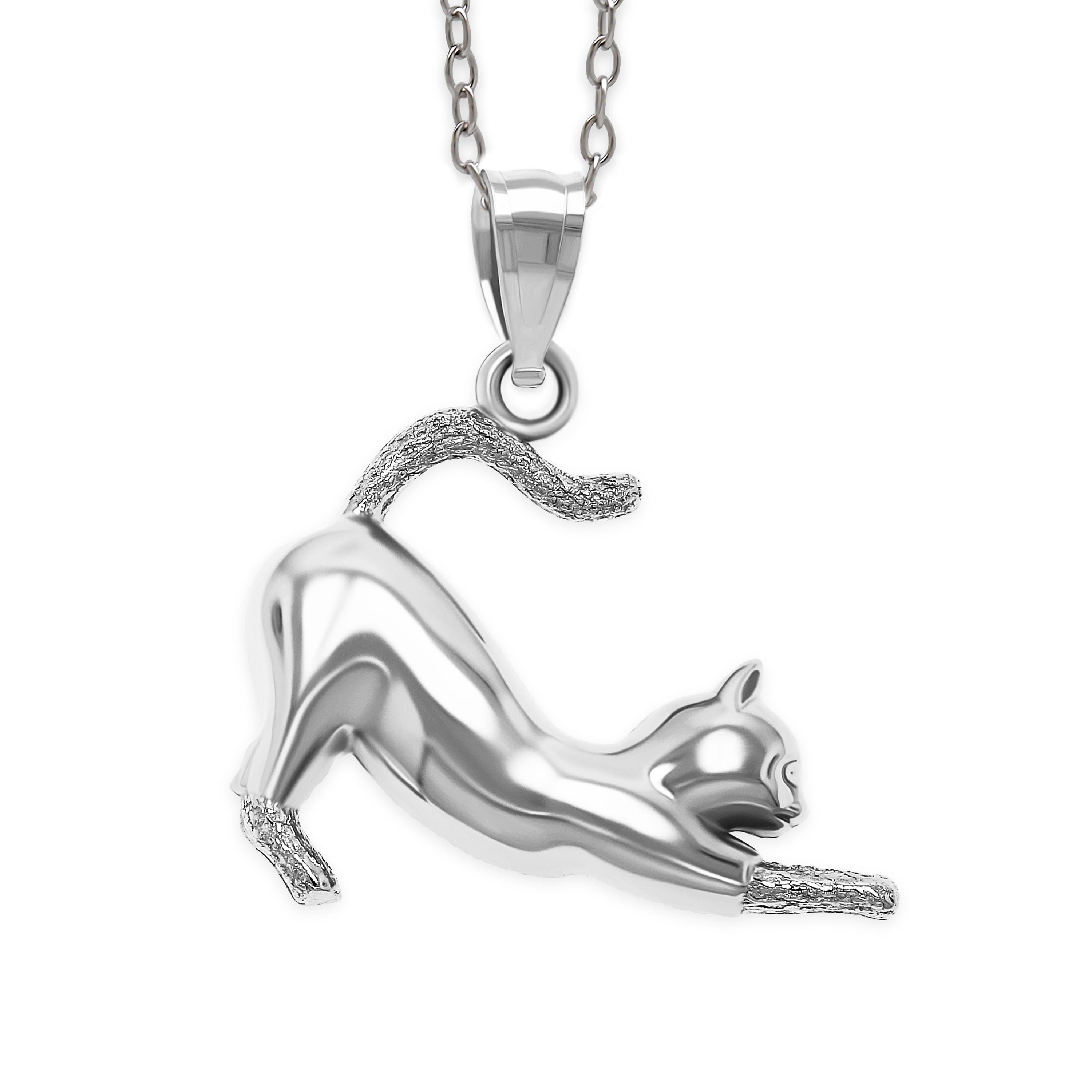 シルバーの猫ネックレス - かわいい猫のペンダント 925スターリング 