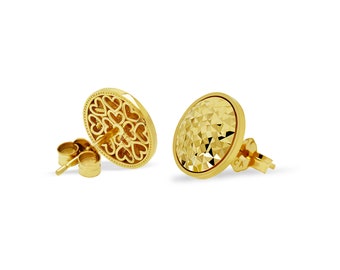 Gold Fancy Diamond-cut Stud Earrings - 14 Karat Solid Gold - Gold Earring