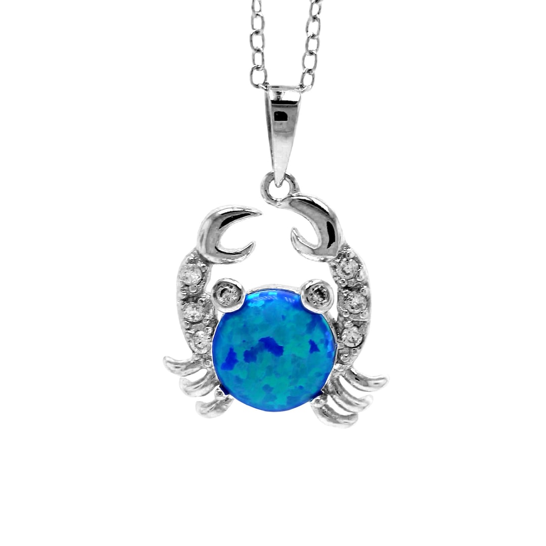 Silver Crab Necklace With Cubic Zircornia 925 Sterling Silver Synthetic