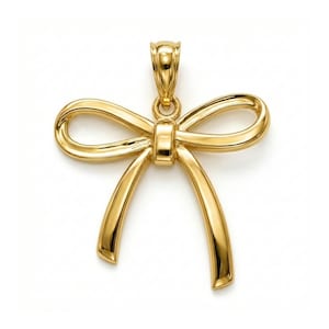 Ribbon Bow Charm - Ribbon Pendant- Bow Necklace - Optional Gold Chain- 10 Karat Solid Gold - Available in Yellow Gold, Rose Gold