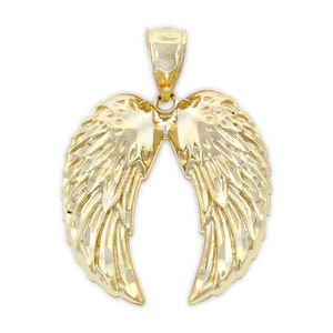 Gold Angel Wings Pendant - Angel Wings Charm Necklace - 10 Karat Solid Gold - Optional Gold Chain