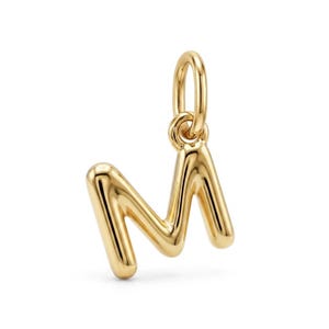 Gold Bubble Puff Initial M Charm Pendant - 3D Puffed Letter Charm - 10 Karat Gold - Letter M Necklace- Letter M Pendant -Optional Gold Chain