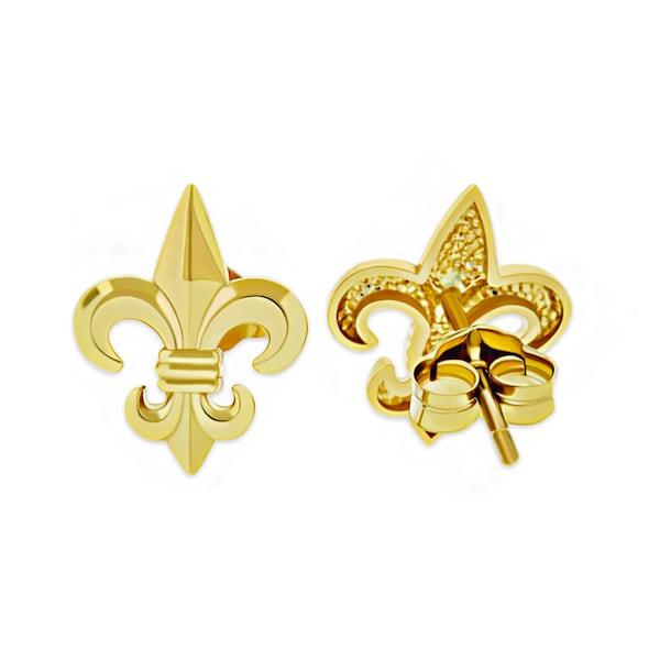 Gold Fleur De Lis Earring - 14 Karat Gold - Gold Stud Earring - Fleur De Lis - Good Luck Earring