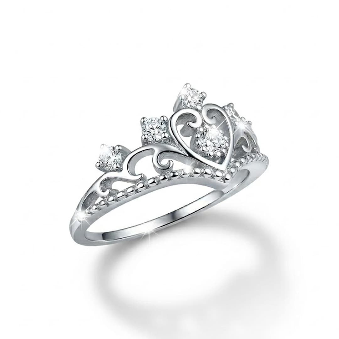 Silver Princess Tiara Ring - 925 Sterling Silver - CZ Stones - Crown ...
