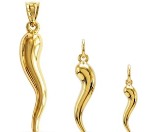 Guldhänge i italienskt horn - 10 karat massivt guld - Halsband i italienskt horn - Cornicello-halsband - Smycken i italienskt horn