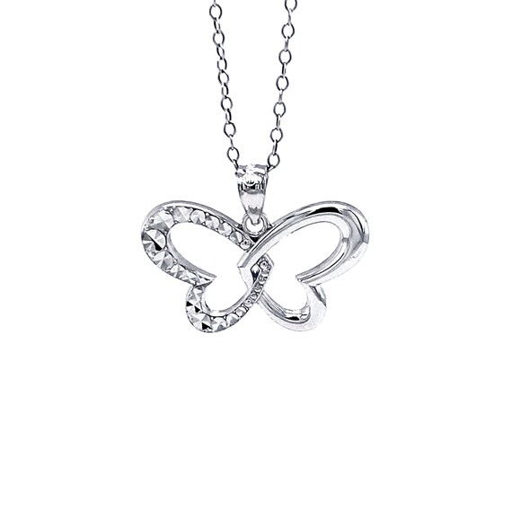 Collana Con Ciondolo Fiocco/farfalla In Argento Sterling 925 - Catena 16+2 Pollici, Argento, Nodo Nastro