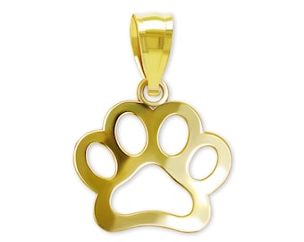 Gold Dog Paw Charm Pendant - Dog Paw Necklace - 10 Karat Solid Yellow Gold with Optional Gold Chains -Paw Print Pendant Necklace