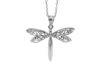 Silver Dragonfly Necklace - 925 Sterling Silver- Silver Adjustable Necklace 16"-18" - Dragonfly Necklace