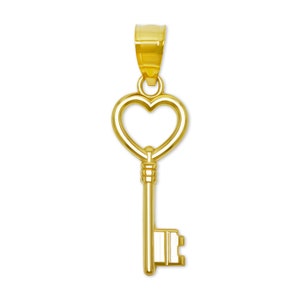 Gold Heart Key Pendant Charm - 10 Karat Gold - Key Necklace For Her - Key Jewelry - Key to My Heart Jewelry - Optional Gold Chain