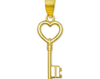 Gold Heart Key Pendant Charm - 10 Karat Gold - Key Necklace For Her - Key Jewelry - Key to My Heart Jewelry - Optional Gold Chain