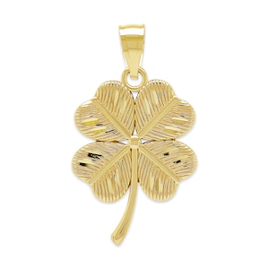 Gold Four Leaf Clover Pendant - 10 Karat Solid Gold -  Optional Gold Chain - Shamrock Pendant Necklace - Irish Shamrock Charm - Diamond Cut