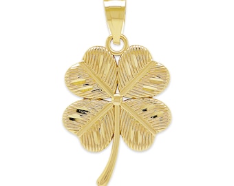 Gold Four Leaf Clover Pendant - 10 Karat Solid Gold -  Optional Gold Chain - Shamrock Pendant Necklace - Irish Shamrock Charm - Diamond Cut