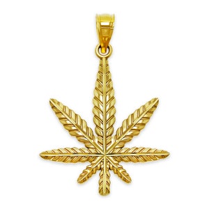 Gold Marijuana Leaf Charm - Cannabis Jewelry - Cannabis Necklace- 10 Karat Solid Gold - Optional Gold Chain - Cannabis Pendant image 1
