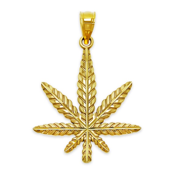 Gold Marijuana Leaf Charm - Cannabis Jewelry - Cannabis Necklace-  10 Karat Solid Gold - Optional Gold Chain - Cannabis Pendant