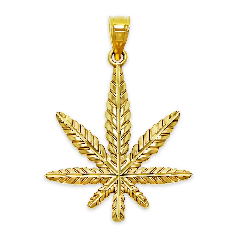 Gold Marijuana Leaf Charm - Cannabis Jewelry - Cannabis Necklace- 10 Karat Solid Gold - Optional Gold Chain - Cannabis Pendant image 1