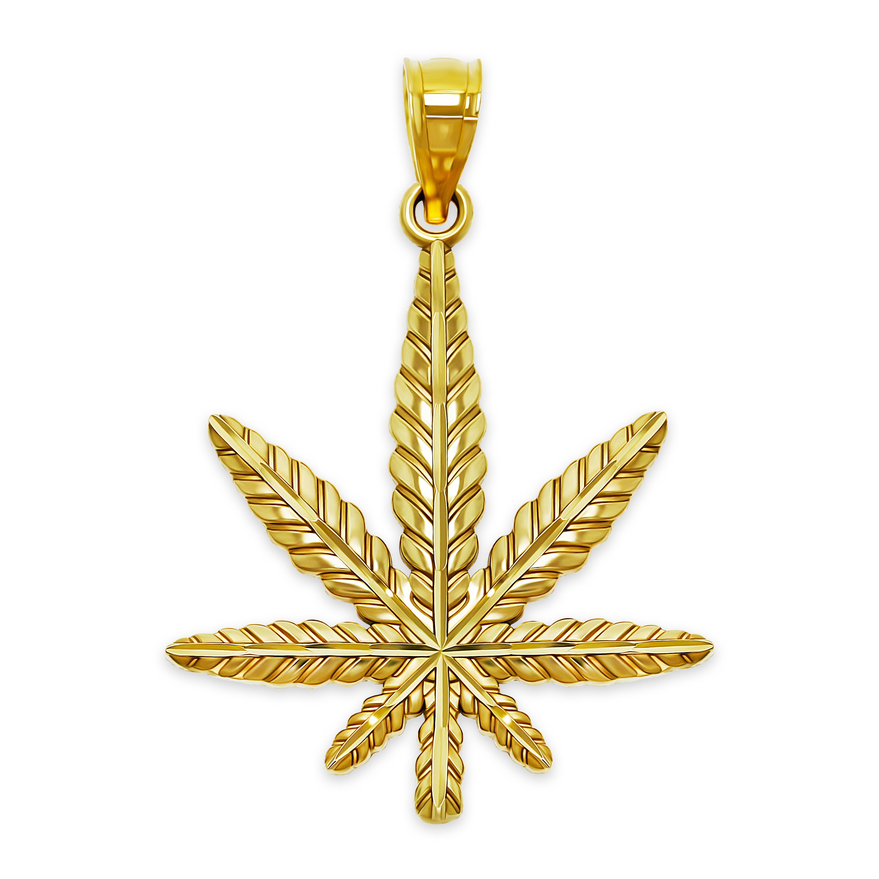 ゴールドマリファナリーフチャーム - 大麻ジュエリー - 大麻ネックレス