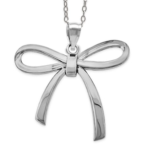 Silver Bow Pendant Necklace - 925 Sterling Silver - Adjustable Sliver Chain Necklace 16”-18” - Bow Necklace