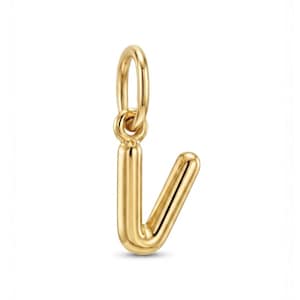 Gold Bubble Hauch Initial V Charm Anhänger - 3D Puffed Buchstaben Charme - 10 Karat Gold - Buchstabe V Halskette - Buchstabe V Anhänger - Optionale Goldkette