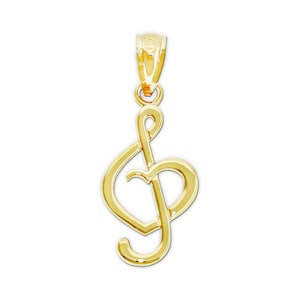 Gold Heart in Treble Clef Charm - Music Note - Treble Clef Pendant - 10 Karat Solid Gold - Optional Gold Chains - Music Note Necklace