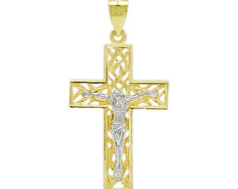 Gold Crucifix Cross with Jesus - 10 Karat Solid Gold Charm - Optional Gold Chain - Crucifix Pendant Necklace-Christening gift