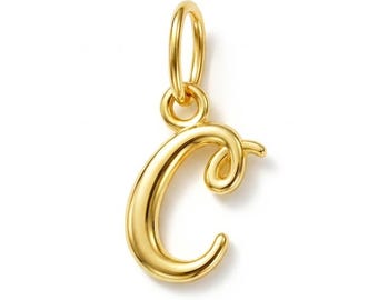 Gold Lower Case Initial C Charm - Letter C Pendant Necklace - 10 Karat Solid Gold - Optional Gold Chain