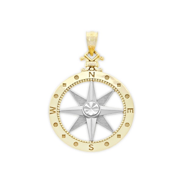 Gold Compass Pendant Necklace - Nautical Necklace - 10 Karat Solid Gold - Optional Gold Chain - Compass Jewelry